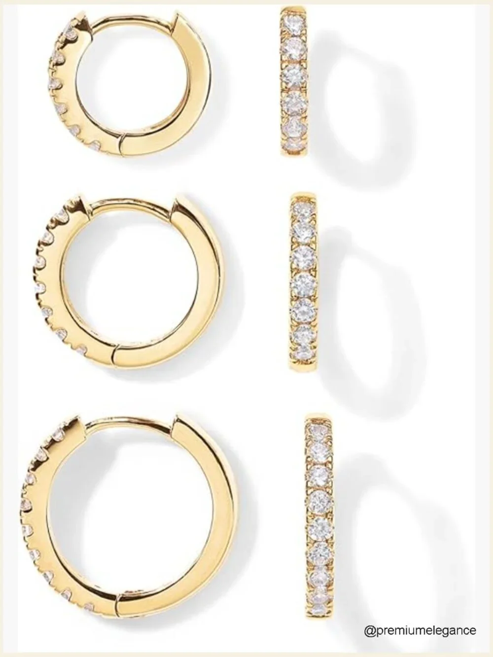 3 Pair Gold Hoop Earrings Set - 14K Gold Plated Hypoallergenic Huggies